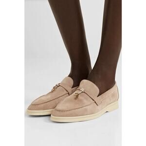 Loro Piana Summer Walk Genuine Suede Mushroom Loafers Size 39